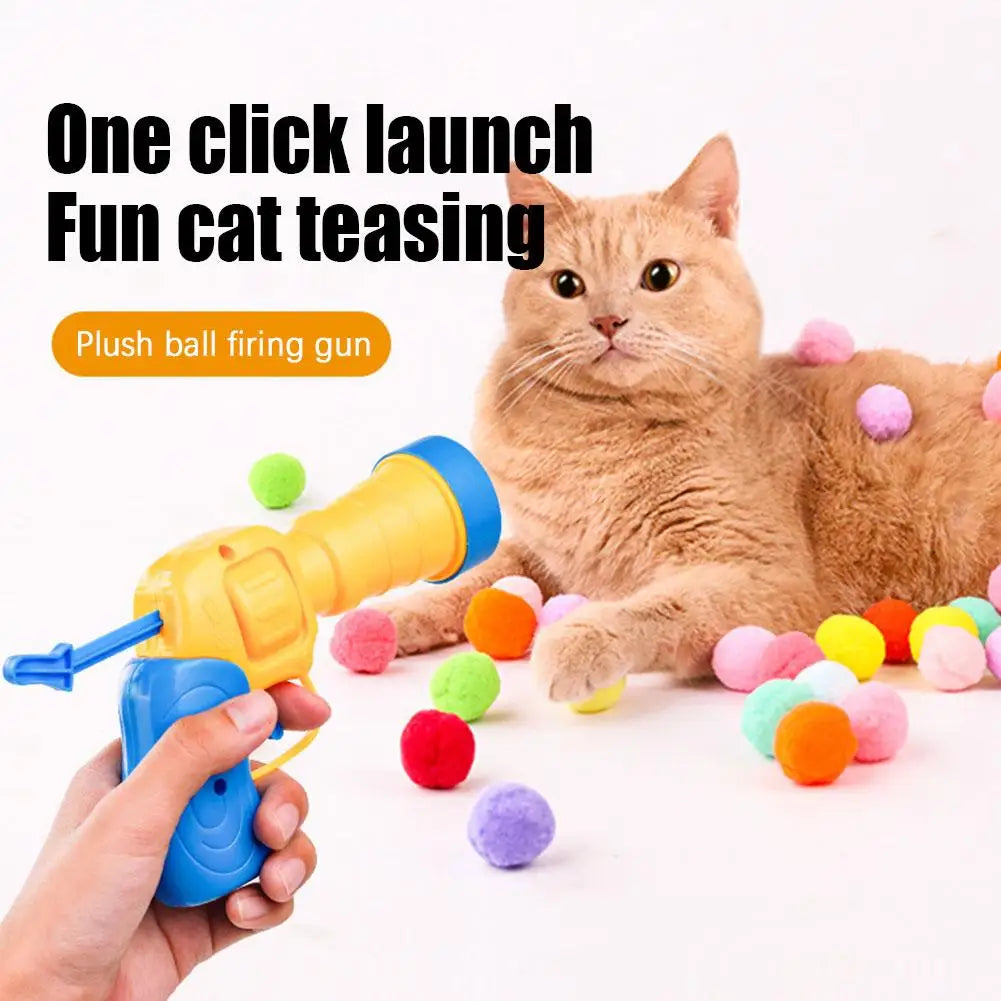 Cat Toys - Mini Shooting Gun With Stretch Plush Balls
