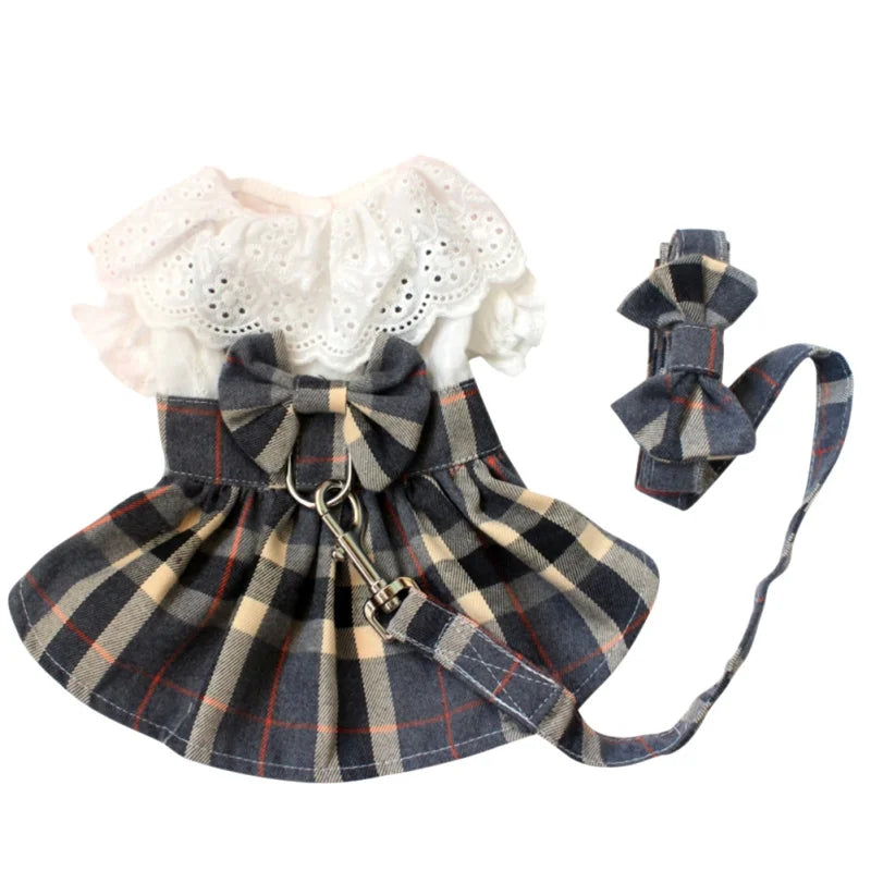 Dog Plaid Dress With Big Bowknot