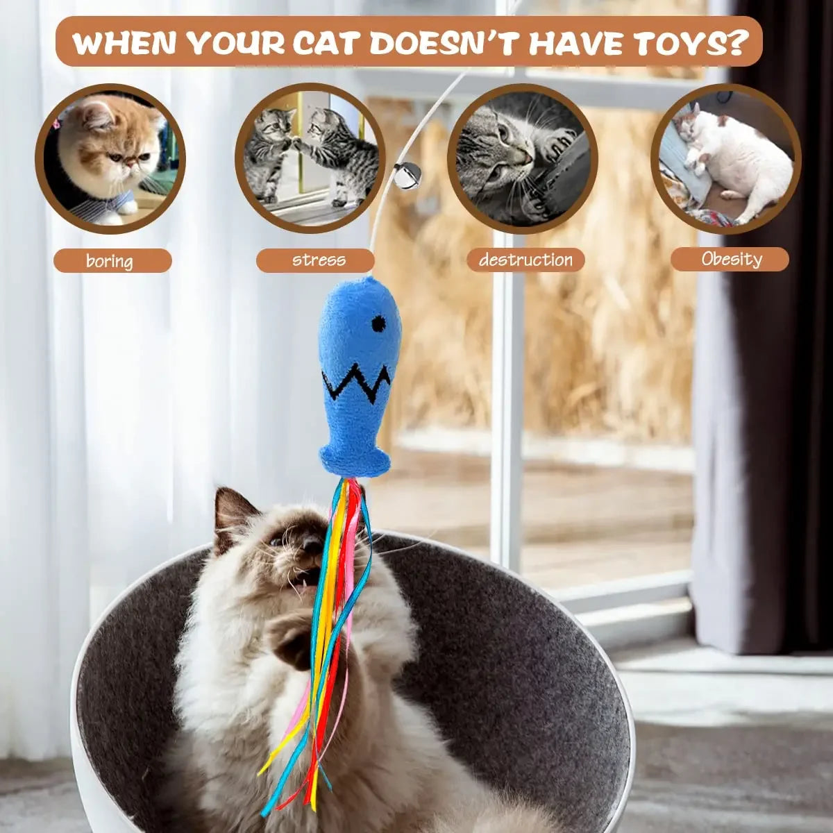 Interactive Elastic String Cat Stick