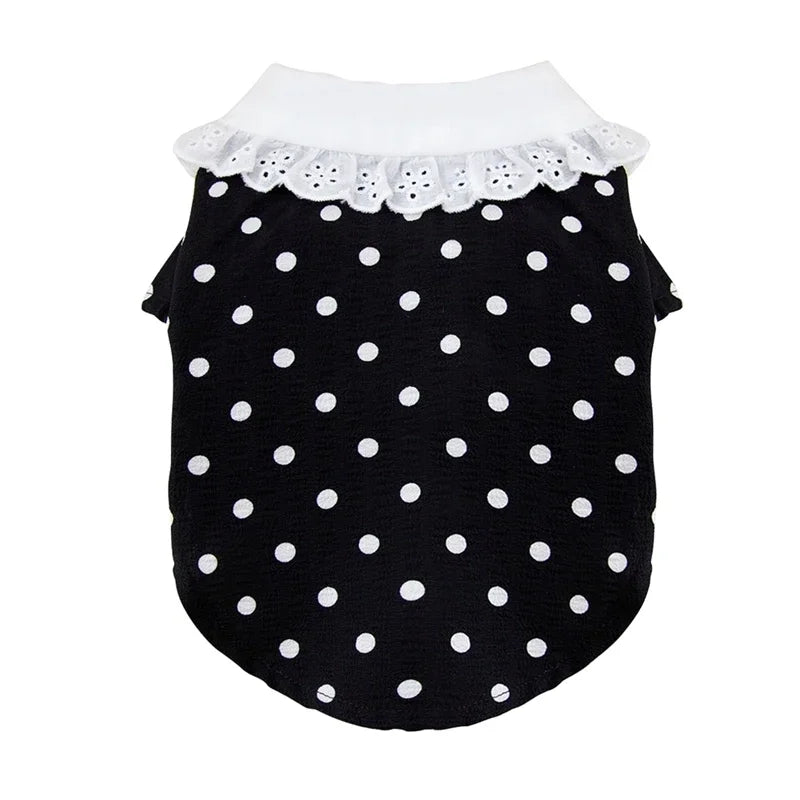 Cute Polka Dotted Lace Bow Black Puppy Shirt