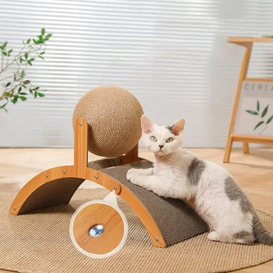 Wooden Cat Scratching Ball - 2 In 1 Scratcher