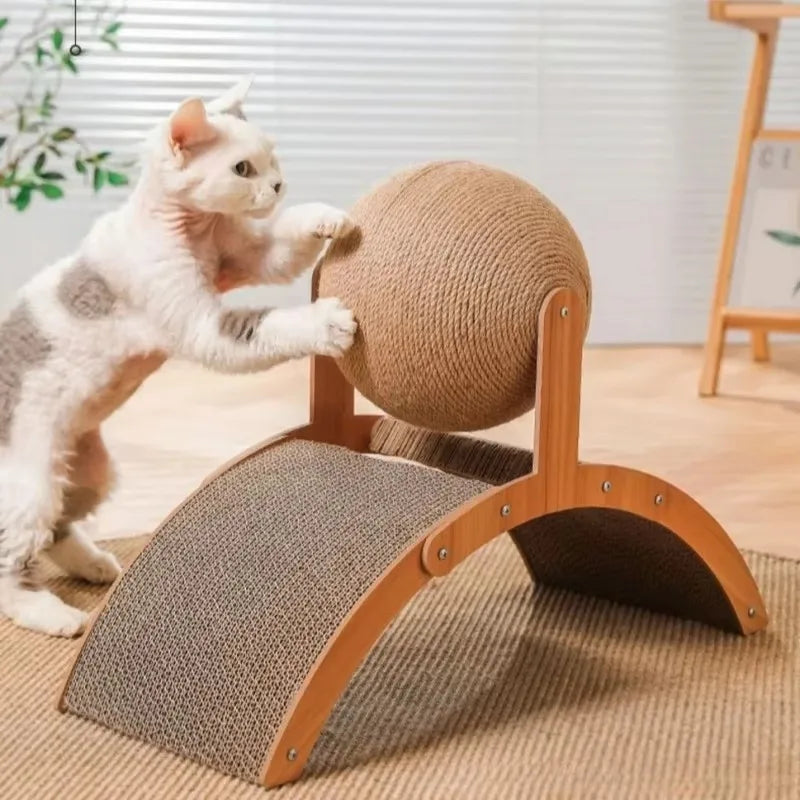 Wooden Cat Scratching Ball - 2 In 1 Scratcher