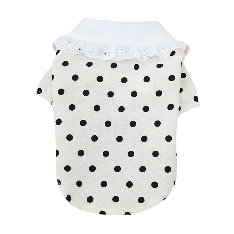 Cute Polka Dotted Lace Bow Black Puppy Shirt