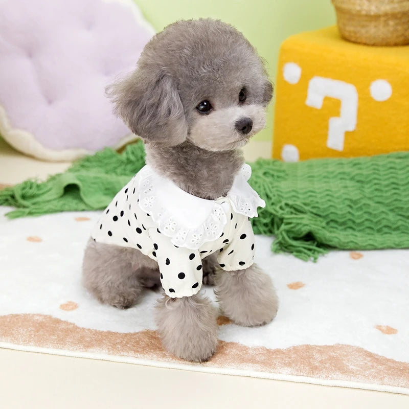 Cute Polka Dotted Lace Bow Black Puppy Shirt