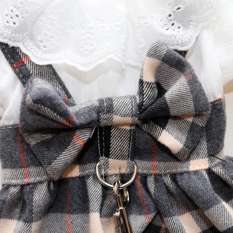 Dog Plaid Dress With Big Bowknot
