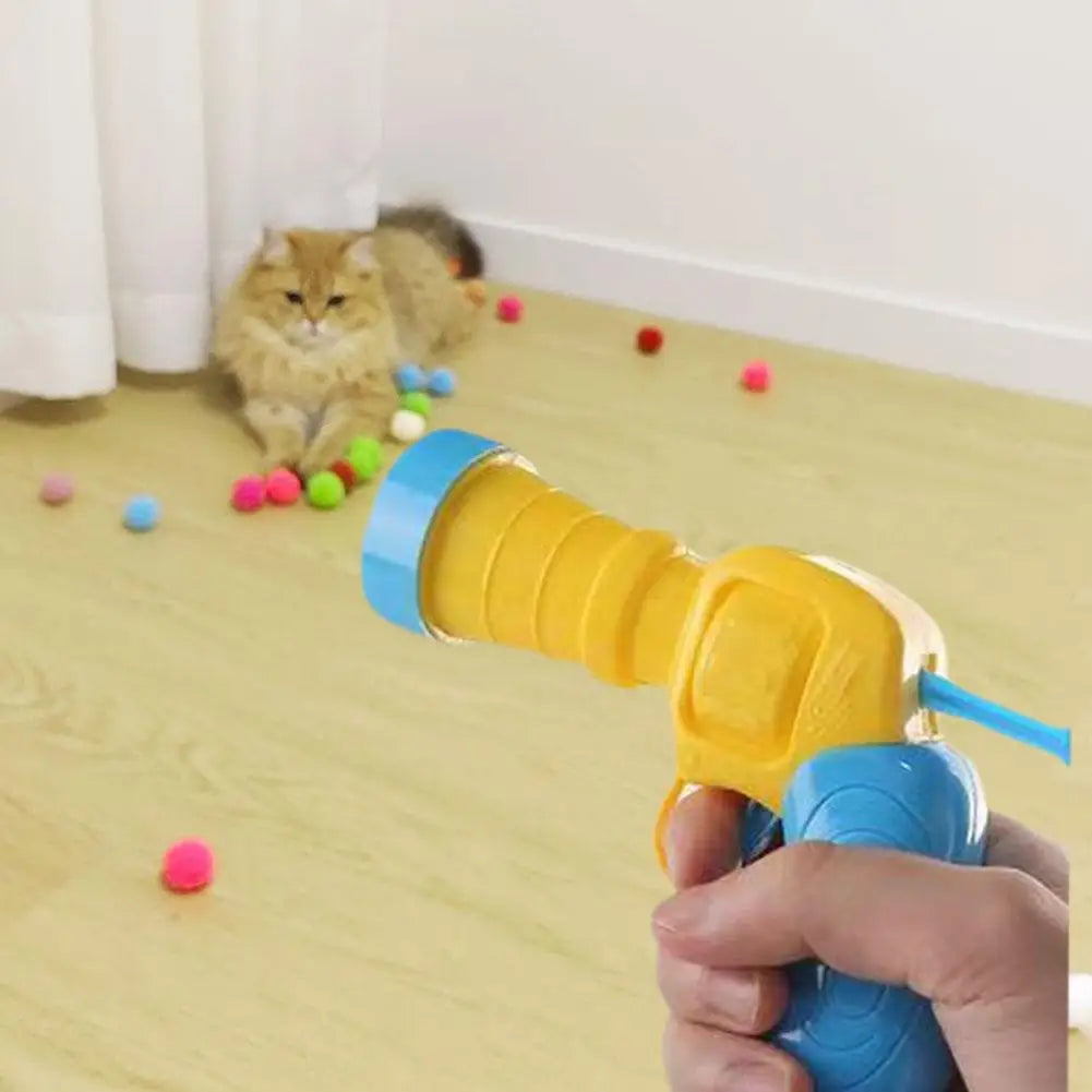 Cat Toys - Mini Shooting Gun With Stretch Plush Balls