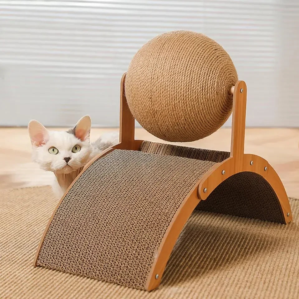 Wooden Cat Scratching Ball - 2 In 1 Scratcher