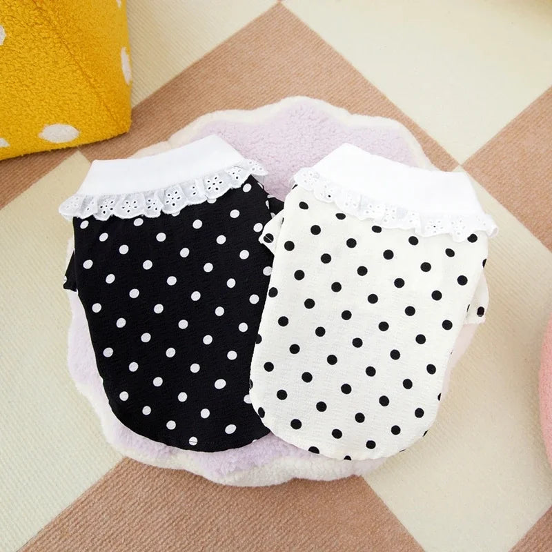 Cute Polka Dotted Lace Bow Black Puppy Shirt