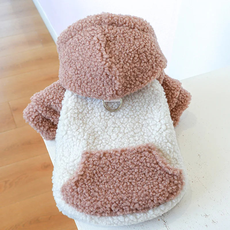 Fleece Puppy Hooded Sweater with Buckle