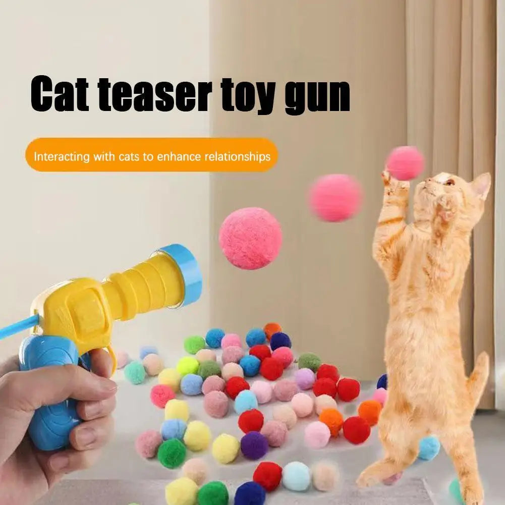 Cat Toys - Mini Shooting Gun With Stretch Plush Balls