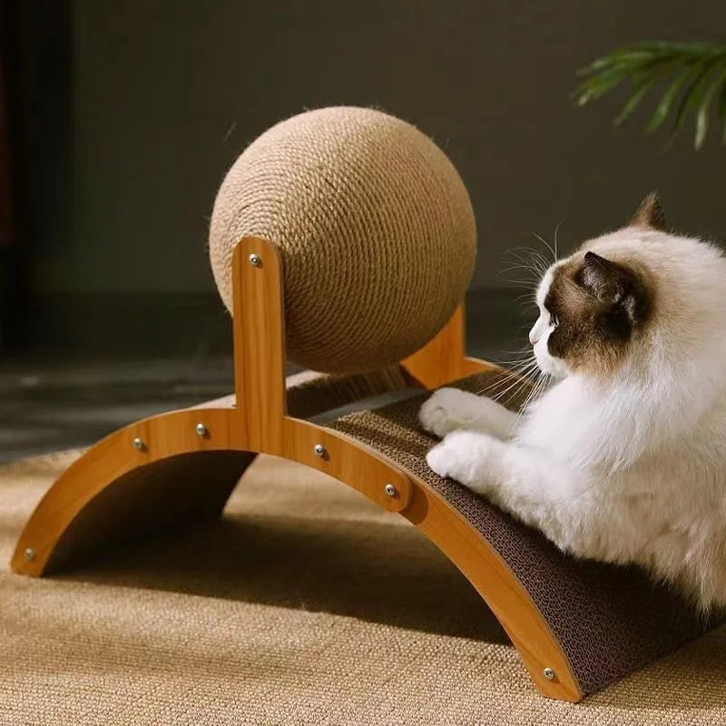 Wooden Cat Scratching Ball - 2 In 1 Scratcher