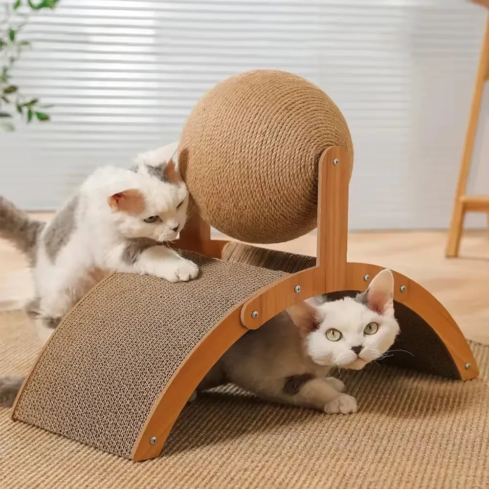 Wooden Cat Scratching Ball - 2 In 1 Scratcher